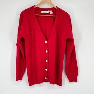 Vintage Claude Red Lambswool Angora Rabbit Hair Blend Cardigan Sweater M Grandma